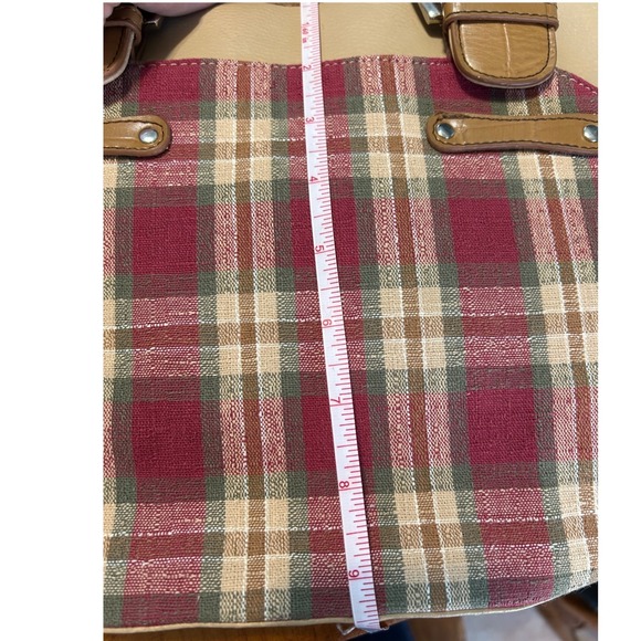 Longaberger Plaid Tote Bag Red Tan Shoulder Purse Zip Top Cottage Fall Handbag - Picture 8 of 8